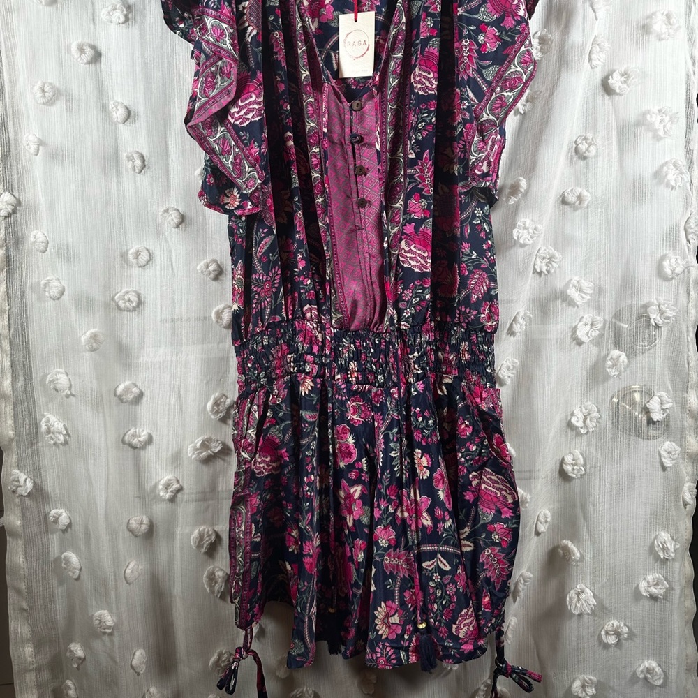 NWT Raga Women’s Cold Shoulder Floral Romper with Tassels Boho Festival Size Med
